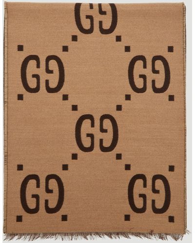 Gucci Gg Logo Jacquard Scarf - Natural