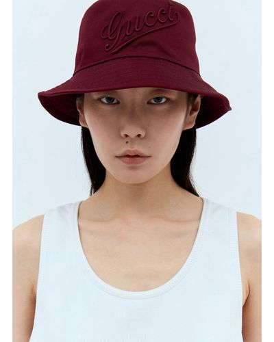 Gucci Logo Embroidery Bucket Hat - Red
