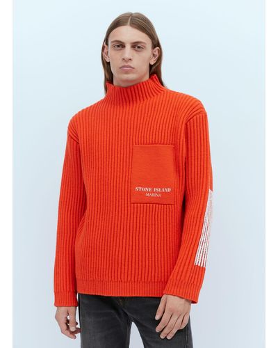 Stone Island Patch Pocket Wool Sweater - Red
