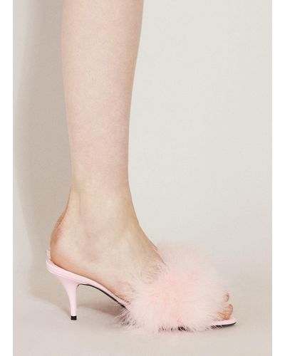 Balenciaga Boudoir Feather-trimmed Leather Heel Sandals - Natural
