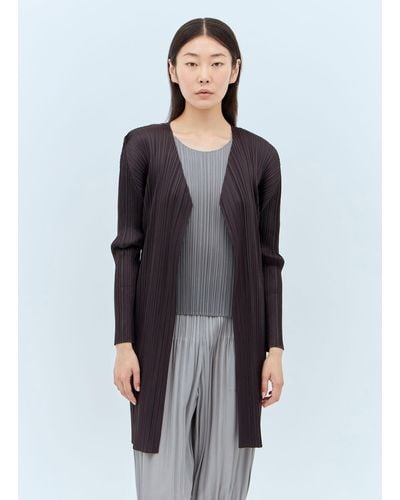 Pleats Please Issey Miyake Monthly Colors: April Long Cardigan - Black