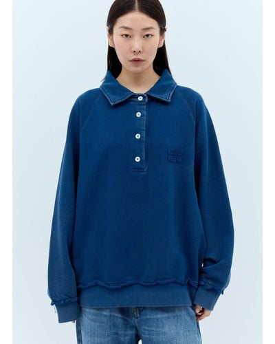 Miu Miu Logo Patch Polo Sweatshirt - Blue