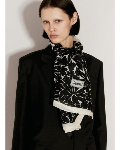 Saint Laurent Leave Print Scarf - Black