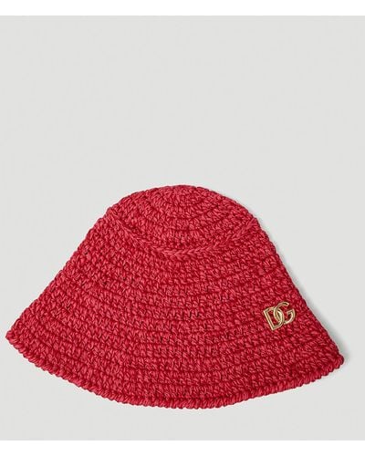 Dolce & Gabbana Logo Plaque Woven Bucket Hat - Red