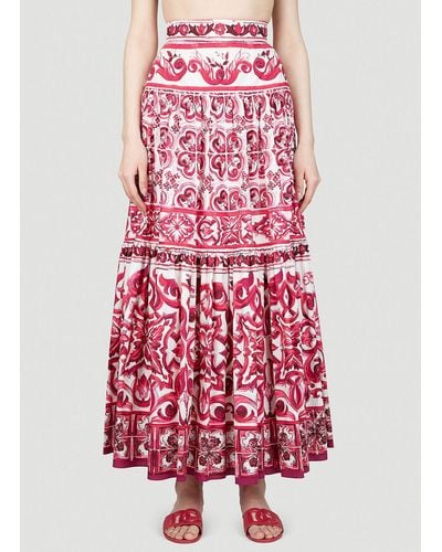 Dolce & Gabbana Majolica Print Maxi Skirt - Red