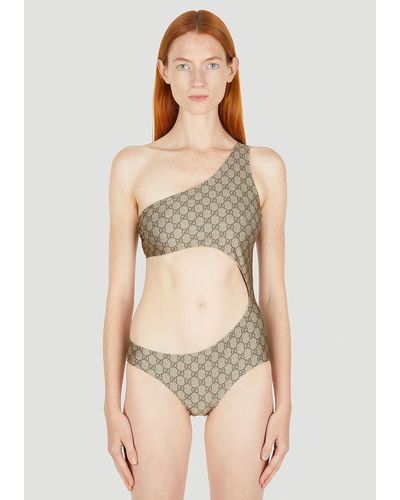 Gucci GG Asymmetric Cut-out Swimsuit - Natural
