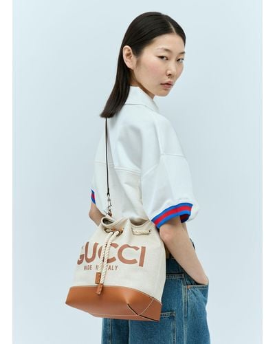 Gucci Logo Print Drawstring Shoulder Bag - Blue