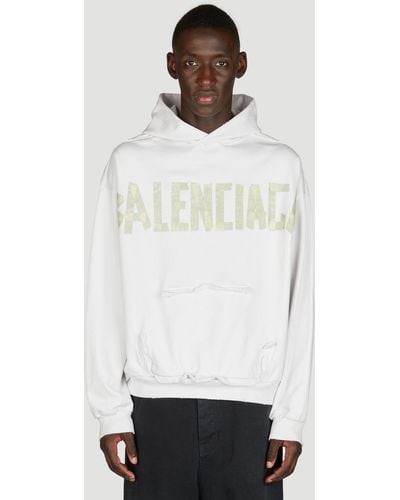 Balenciaga Distressed Logo Print Hooded Sweatshirt - White