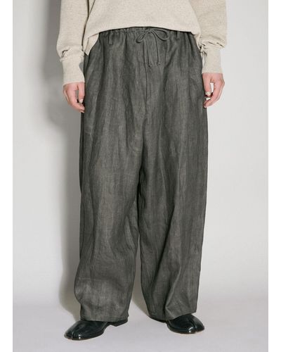 Yohji Yamamoto Drawstring Linen Trousers - Grey