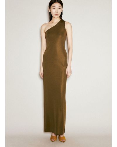 Saint Laurent One Shoulder Silk Dress - Natural