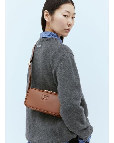 Miu Miu Logo Plaque Leather Shoulder Bag - Grey