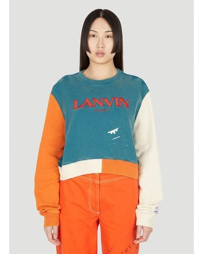 Lanvin X Gallery Dept. Embroidered Logo Color Block Sweatshirt - Blue
