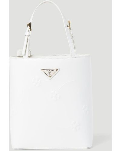Prada Flower Embossed Mini Tote Bag - White
