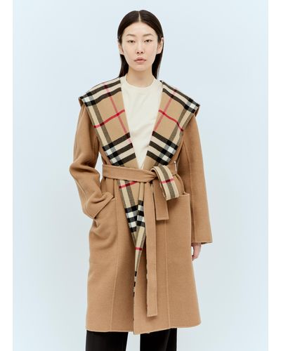 Burberry Wool Wrap Coat - Natural