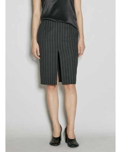 Saint Laurent Striped Wool Pencil Skirt - Grey