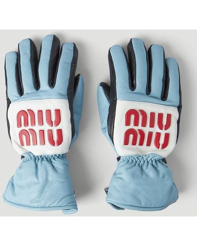 Miu Miu Leather Logo Ski Gloves - Blue