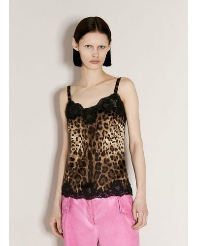 Dolce & Gabbana Leopard Print Satin Top - Brown
