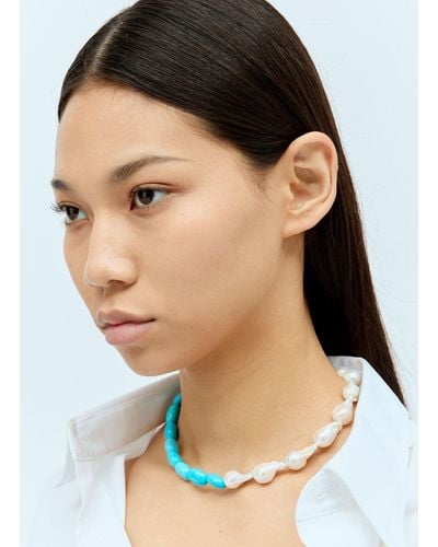 Fry Powers Turquoise And Baroque Pearl Collar Necklace - Blue