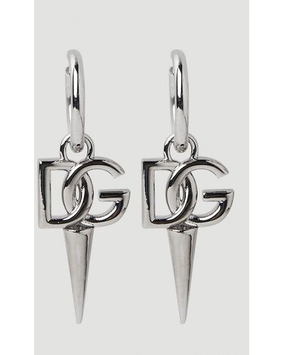 Dolce & Gabbana Logo Plaque Spike Hoop Earrings - White