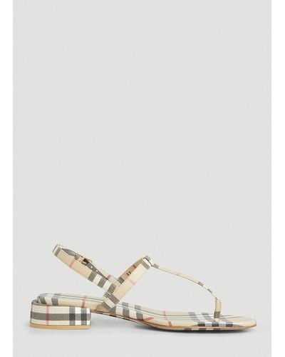 Burberry Emily Low Heel Vintage Check Sandals - Natural