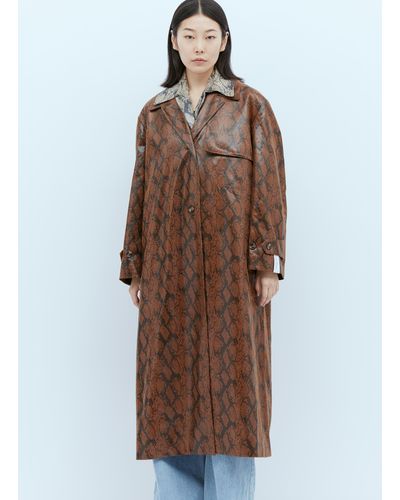ROKH Double Layer Faux Snakeskin Embossed Coat - Brown