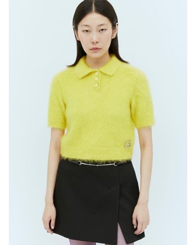 Gucci Crystal Embellished Logo Polo Top - Yellow