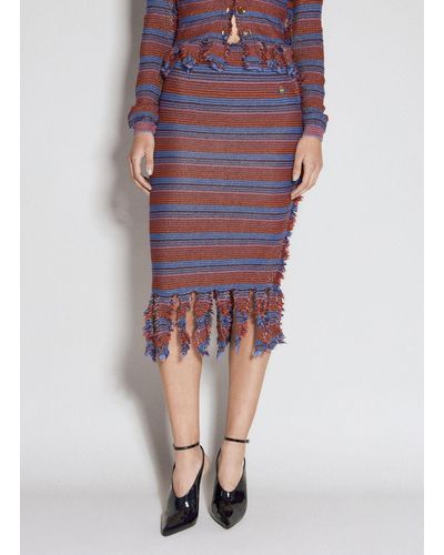Vivienne Westwood Striped Broken Stitch Knitted Midi Skirt - Purple