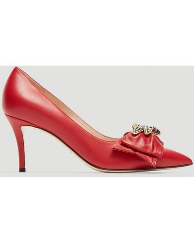 Gucci Bee Bow Court Shoes In Red
