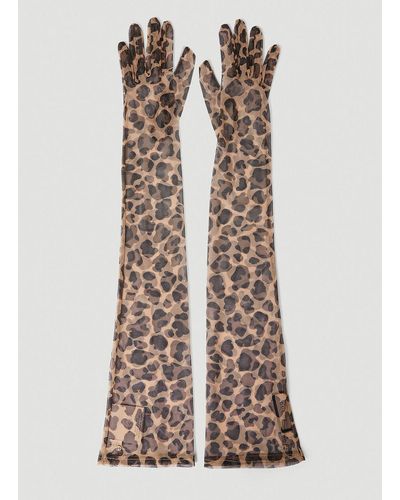 Gucci Leopard Print Gloves - Brown