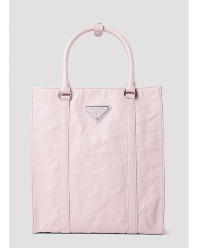 Prada Crinkled Leather Tote Bag - Pink
