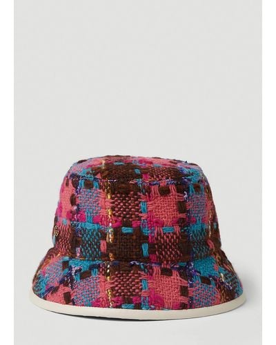Gucci Check Tweed Bucket Hat - Red