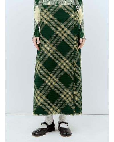 Burberry Wool Check Midi Skirt - Green