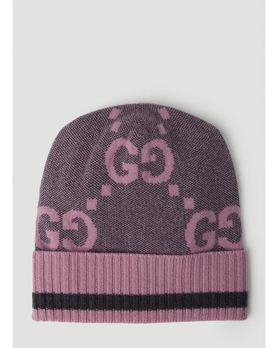 Gucci Gg Motif Beanie Hat - Purple