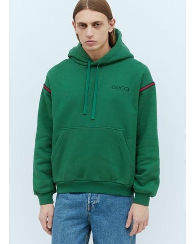 Gucci Logo Embroidery Hooded Sweatshirt - Green