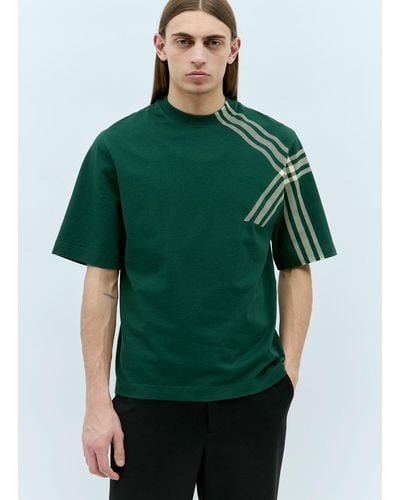 Burberry Check Sleeve Cotton T-shirt - Green