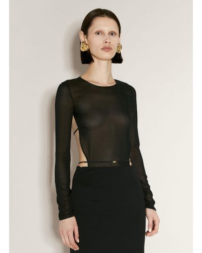 Saint Laurent Long-sleeve Georgette Bodysuit - Black