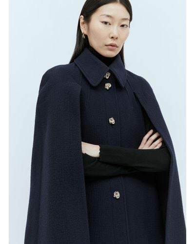 Chloé Waffle Wool Short Cape Coat With Knot Buttons - Blue