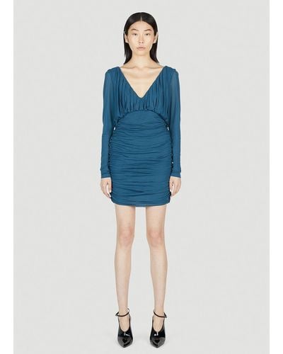 Saint Laurent Ruched Mini Dress - Blue