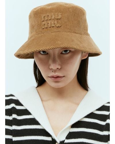 Miu Miu Embossed Logo Velvet Bucket Hat - Brown