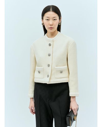 Gucci Tweed Jacket With Embroidery Trims - White