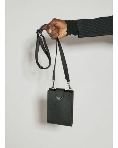 Prada Saffiano Leather Crossbody Phone Holder - Black