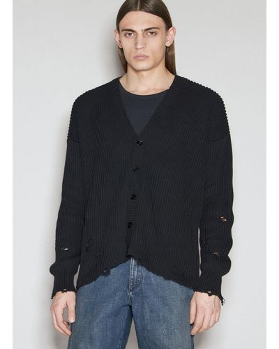 MM6 by Maison Martin Margiela Elbow Patches Distressed Cardigan - Black