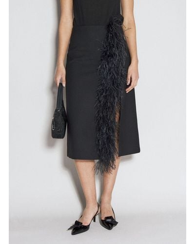 Prada Feather-trimmed Wool Midi Skirt - Black