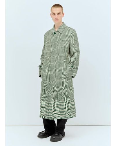 Burberry Long Warped Houndstooth Car Coat - Green