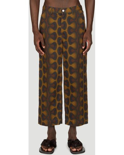 Dries Van Noten Graphic Print Cropped Trousers - Brown