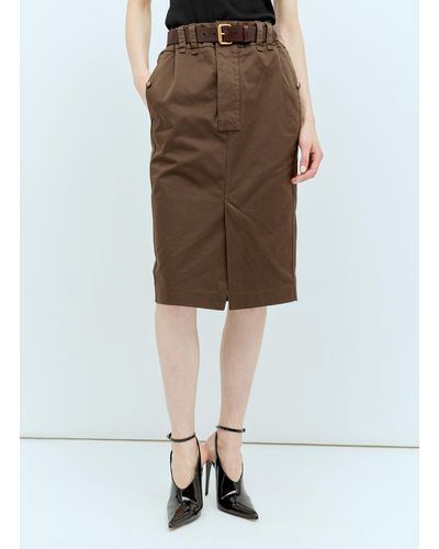 Saint Laurent Twill Pencil Skirt - Brown