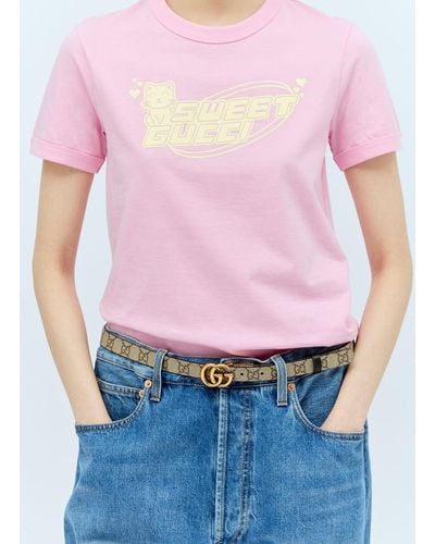 Gucci Gg Marmont Reversible Thin Belt - Pink
