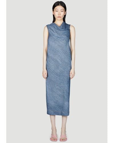 Bottega Veneta Denim Print Midi Dress - Blue