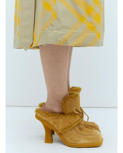 Burberry Suede And Shearling Highland Mules - Yellow