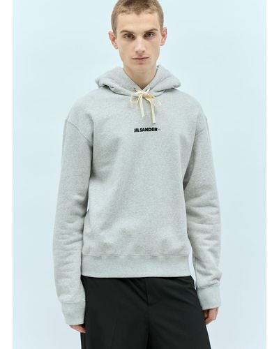 Jil Sander + Logo Print Hooded Sweatshirt - Grey